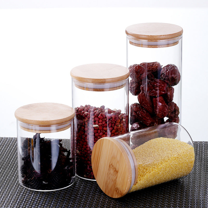 Room glass storage jar with bamboo lid