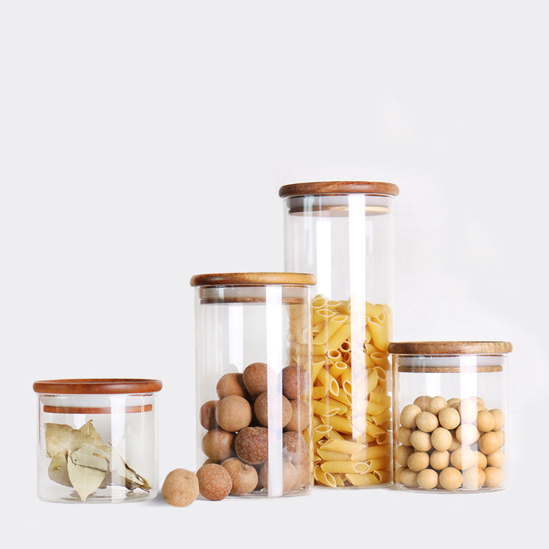 Room glass storage jar with bamboo lid