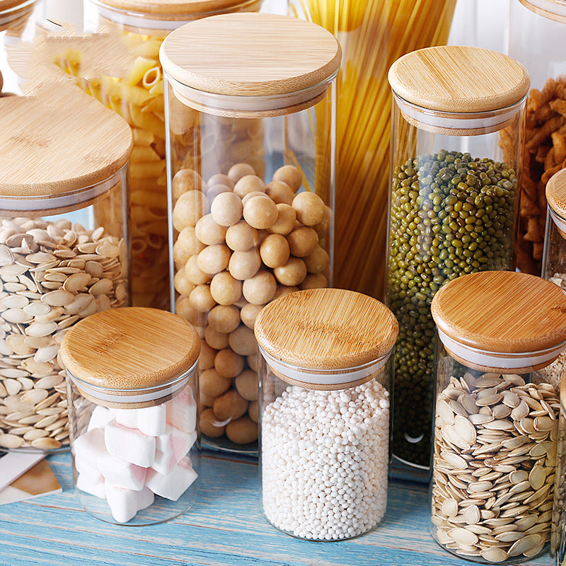 Room glass storage jar with bamboo lid