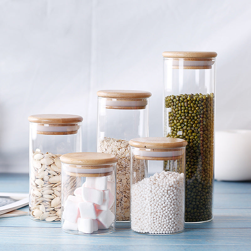 Room glass storage jar with bamboo lid