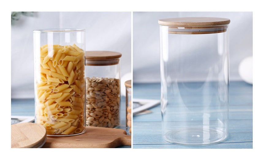 Room glass storage jar with bamboo lid