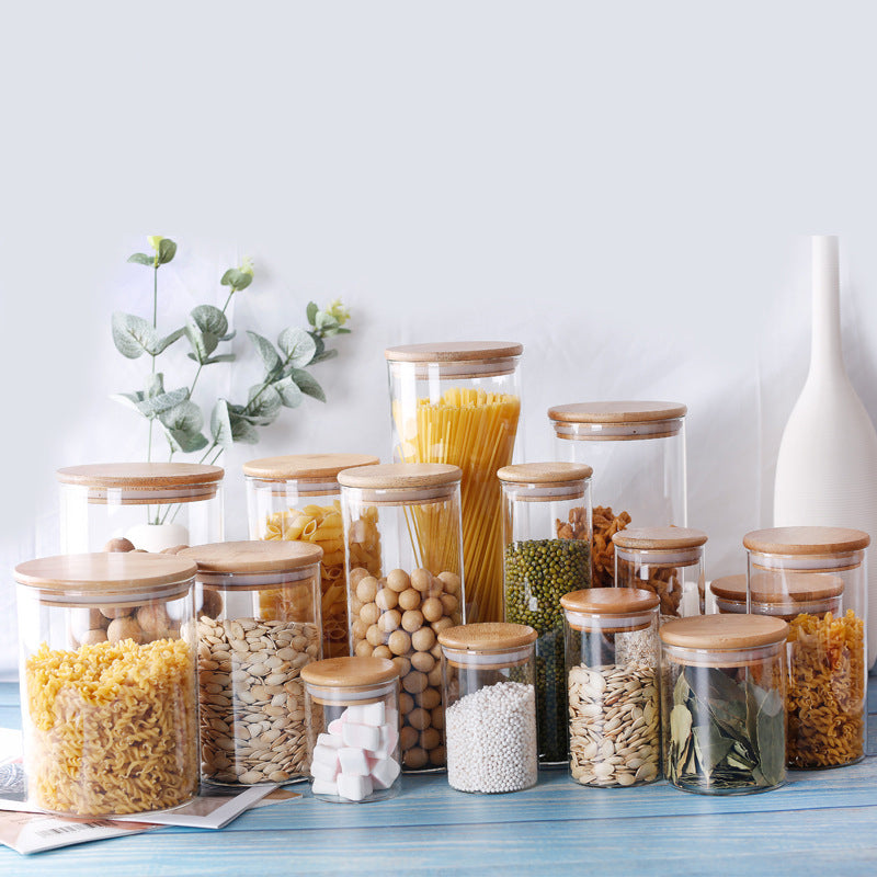 Room glass storage jar with bamboo lid