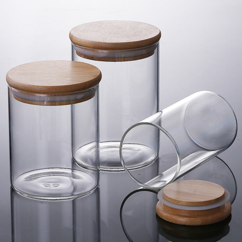 Room glass storage jar with bamboo lid