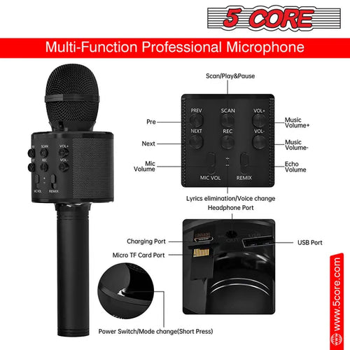 5 Core Microphone Wireless Karaoke Mic With Speaker 3 In 1 Portable Bluetooth Microfono Inalambrico